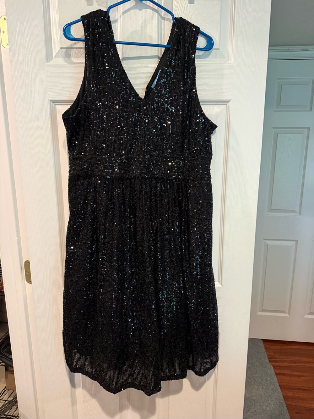 Draper James RSVP Black Sequin Cocktail Party Dress Size 18 Fit & Flare V-Neck